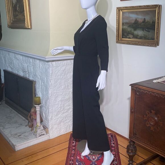 Halston Jumpsuit Black Wide Leg Long Sleeves - Picture 3 of 9